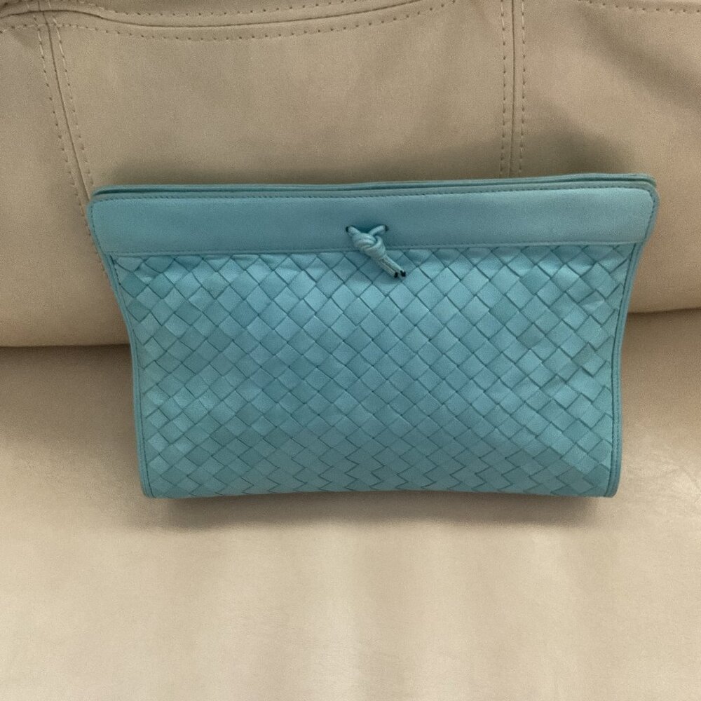 Light blue leather clutch bag